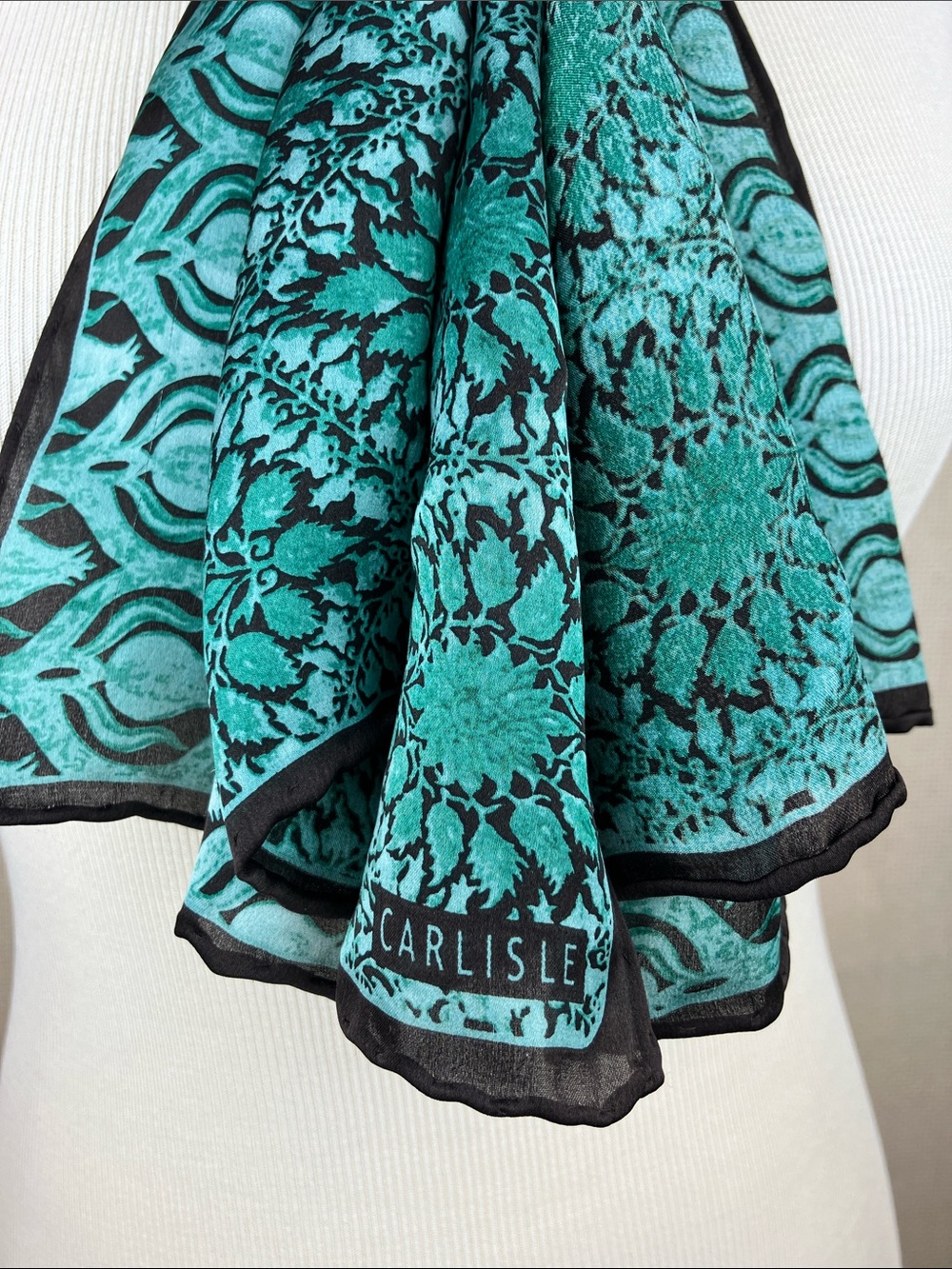 CARLISLE 100% Silk Long Scarf Shawl Green Floral Print - Picture 3 of 16